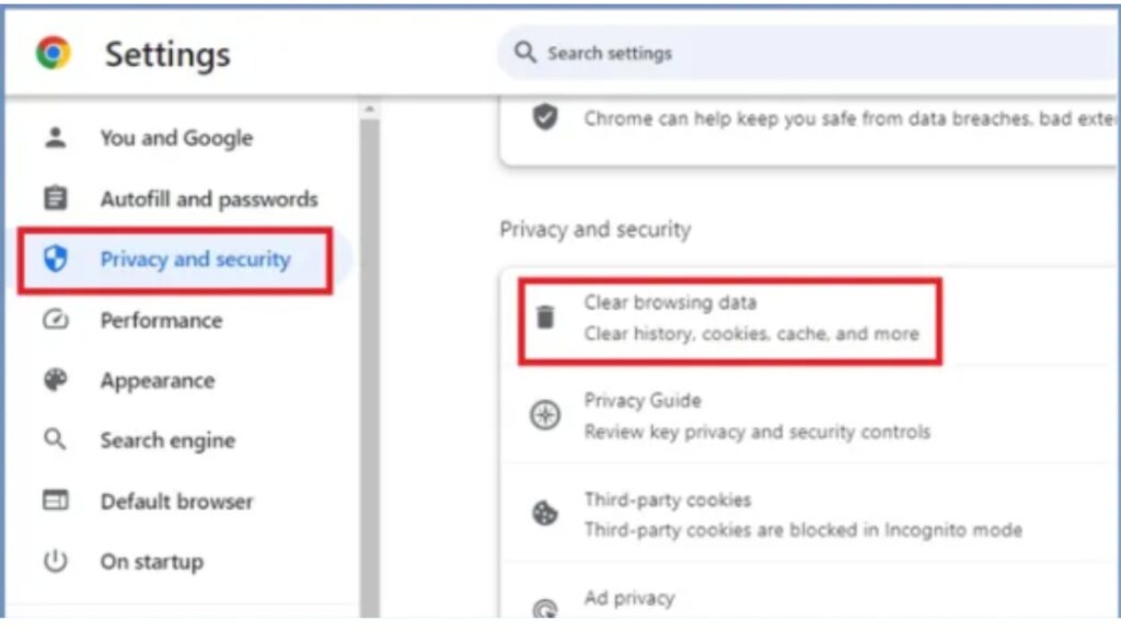Clear Browser Cache and Data